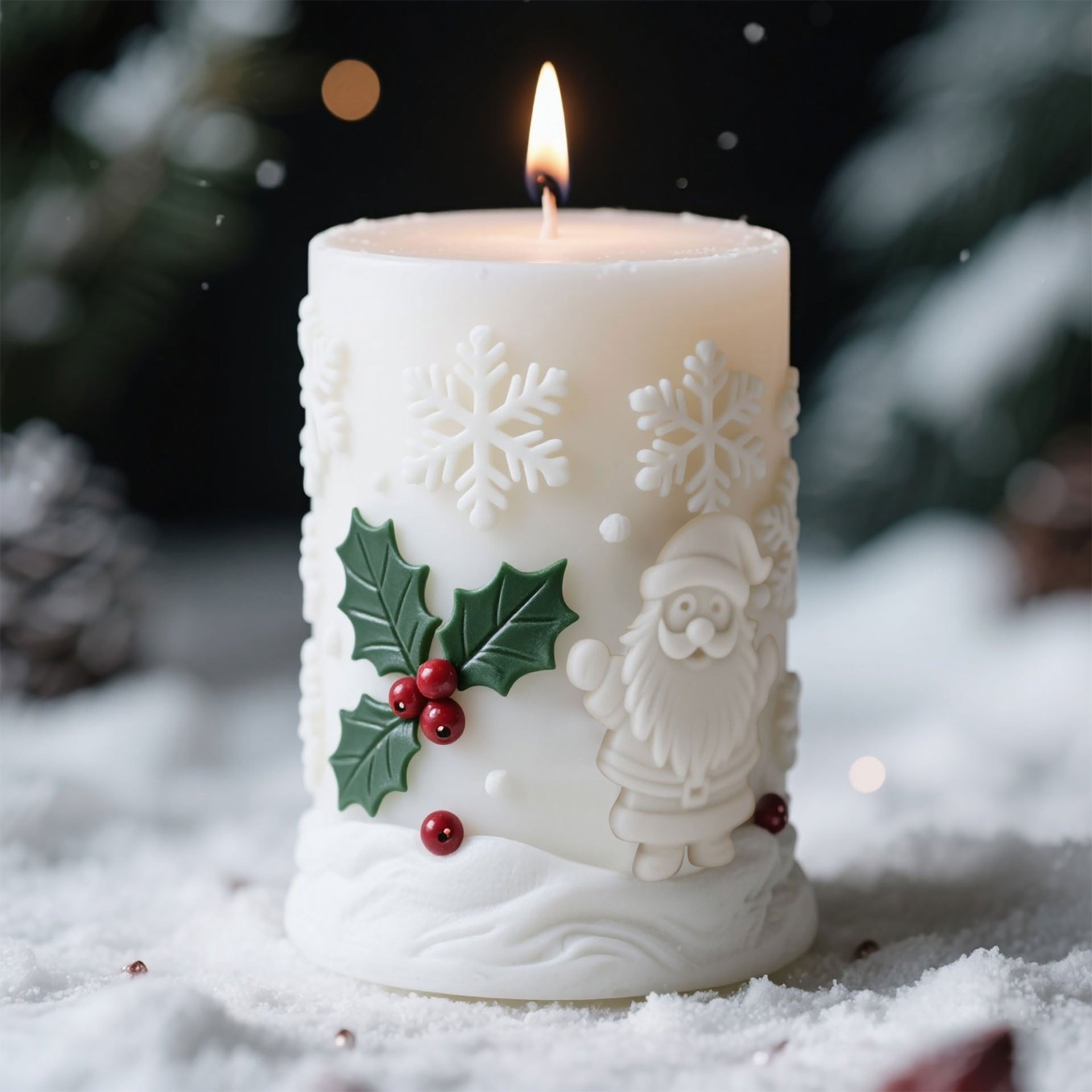 Candle Supplies In Bulk - 3D Relief Cylinder Christmas Snowflake Elk